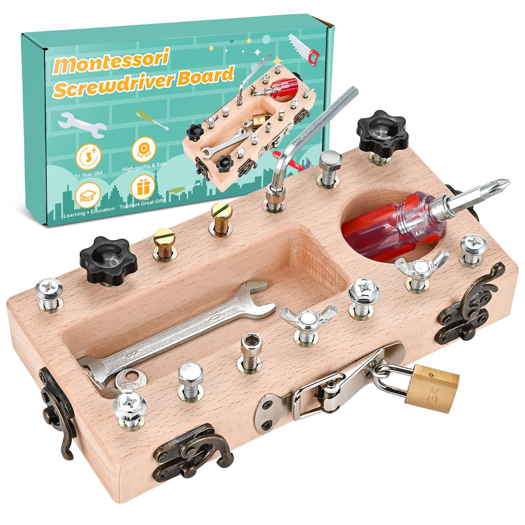 Wooderma Montessori Spielzeug ab 3 4 5 Jahre, Holz Schraubbrett, Busy Board Holzspielzeug, Schrauben
