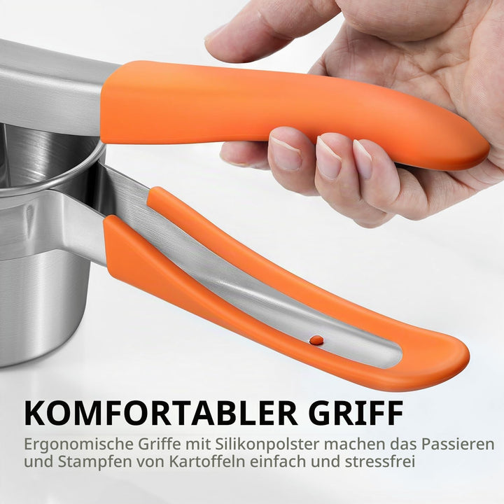 Sopito Kartoffelpresse Edelstahl mit 3 Austauschbare Sieb und Silikon beschichteter Griff für Flausc