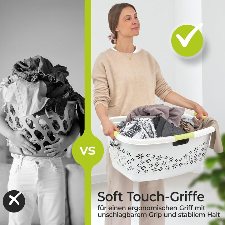 Premium Wäschekorb 50 L mit ergonomischer Form, Soft-Touch-Griffen, luftdurchlässigem Design und dek