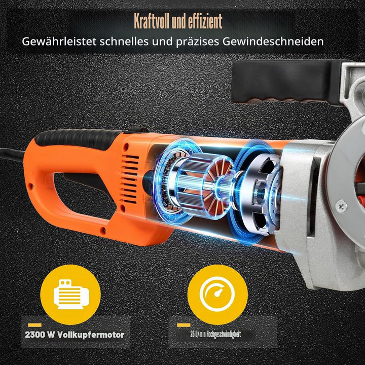 Elektrische Gewindeschneidmaschine 2300W Rohreinfädler mit 6 Matrizen (1/2", 3/4", 1", 1-1/4", 1-1/2