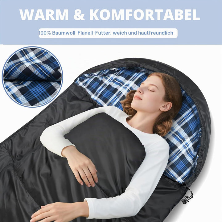 Baumwoll-Flanell-Schlafsack für Erwachsene, 100% Baumwollfutter-Schlafsack für Camping, Wandern, Ruc