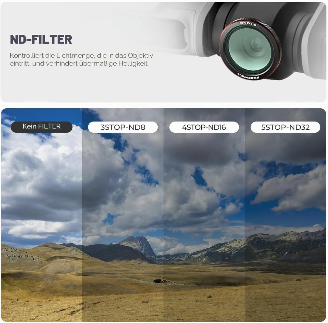 Freewell Magnetische ND-Filter für DJI Neo 2 – inklusive ND8, ND16, ND32 für präzise Belichtungssteu
