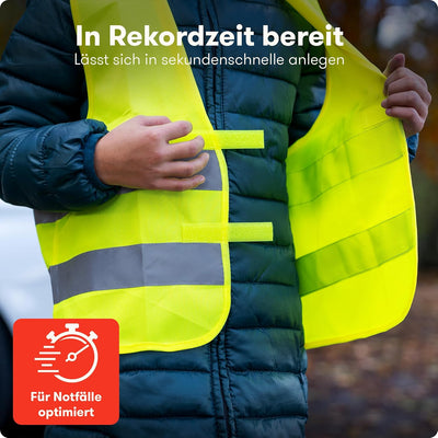 PURAHELP Warnweste Kinder (5-12 Jahre) Sicherheitsweste (10 Stück) für den Schulweg, Fahrrad, Auto -