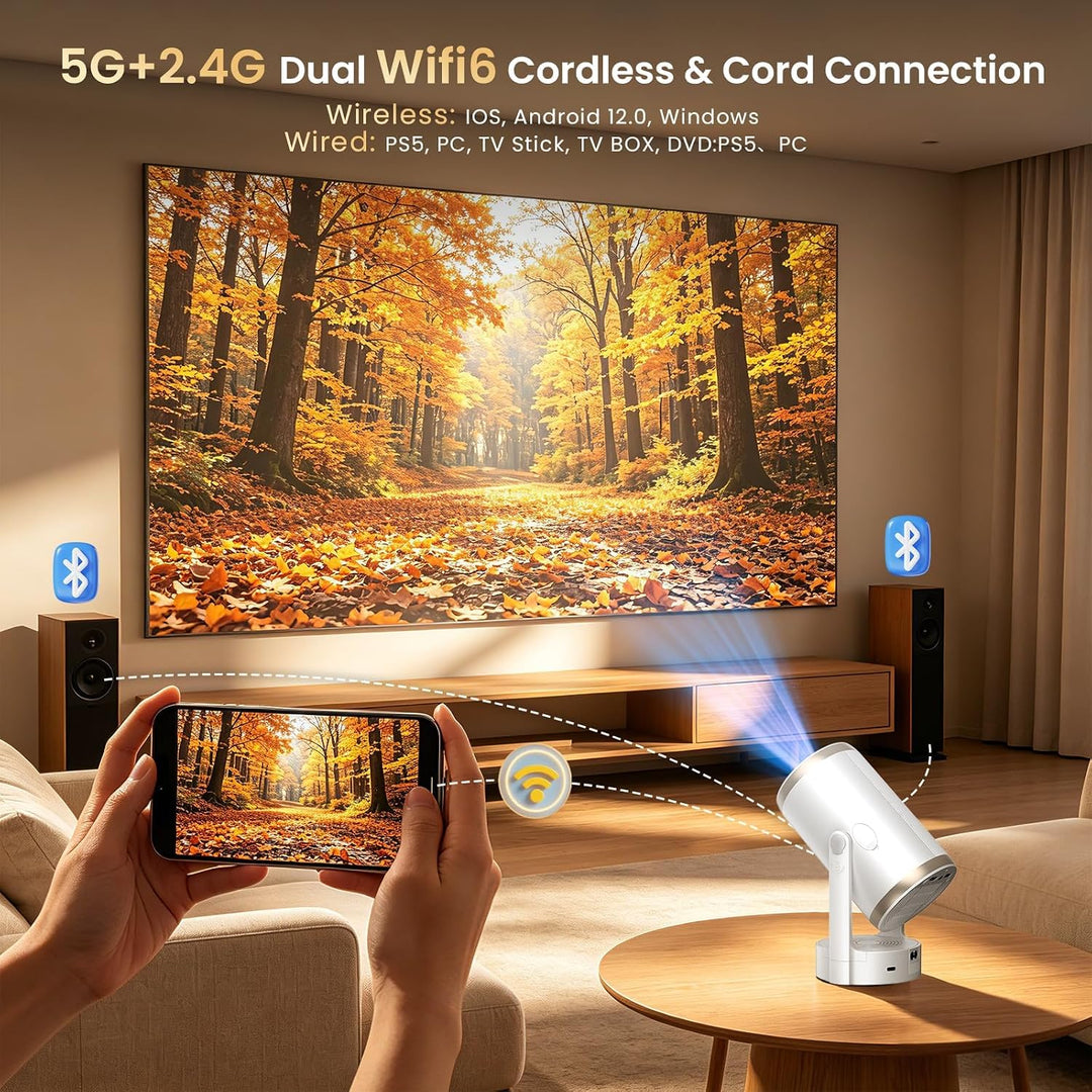Mini Beamer 4K 1080P Full HD, 200ANSI Projektor, Auto Fokus &amp; Auto Keystone | 22.000 Lumen, WLAN 6 &amp;