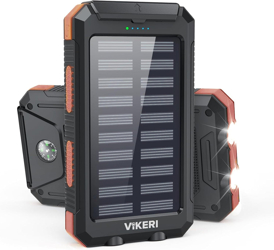 Vikeri Solar Powerbank 26800mAh, Powerbank Solar Wasserdichtes USB C Externer Akku mit 4 Outputs, Po