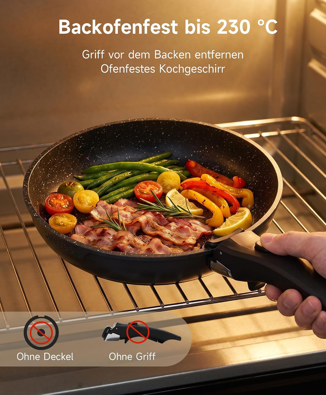 JEETEE Topfset und Pfannenset 19-teilig Antihaft mit abnehmbaren Griffen Schwarz 19 Pcs 19, Schwarz
