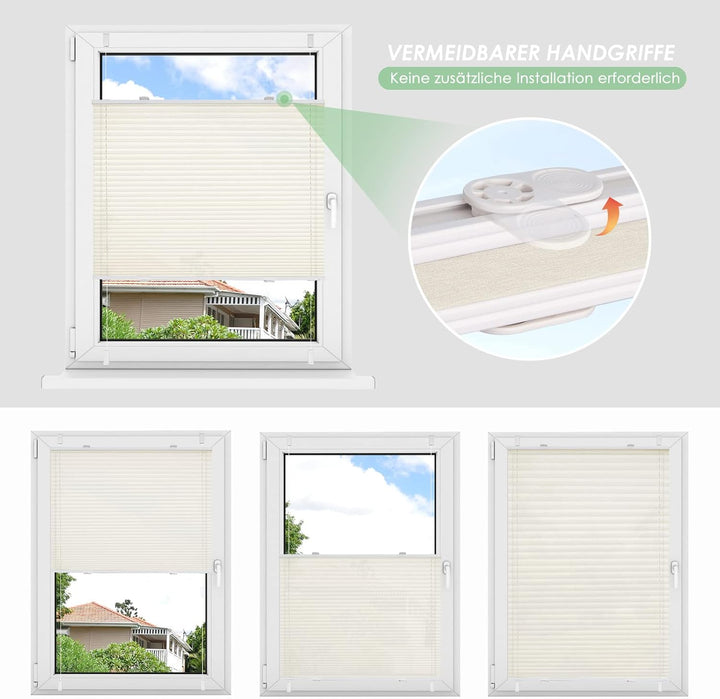 bobodeco Plissee ohne Bohren Klemmfix Faltrollo Jalousie Beige 55x150cm (BxH), Plisseerollo Sichtsch