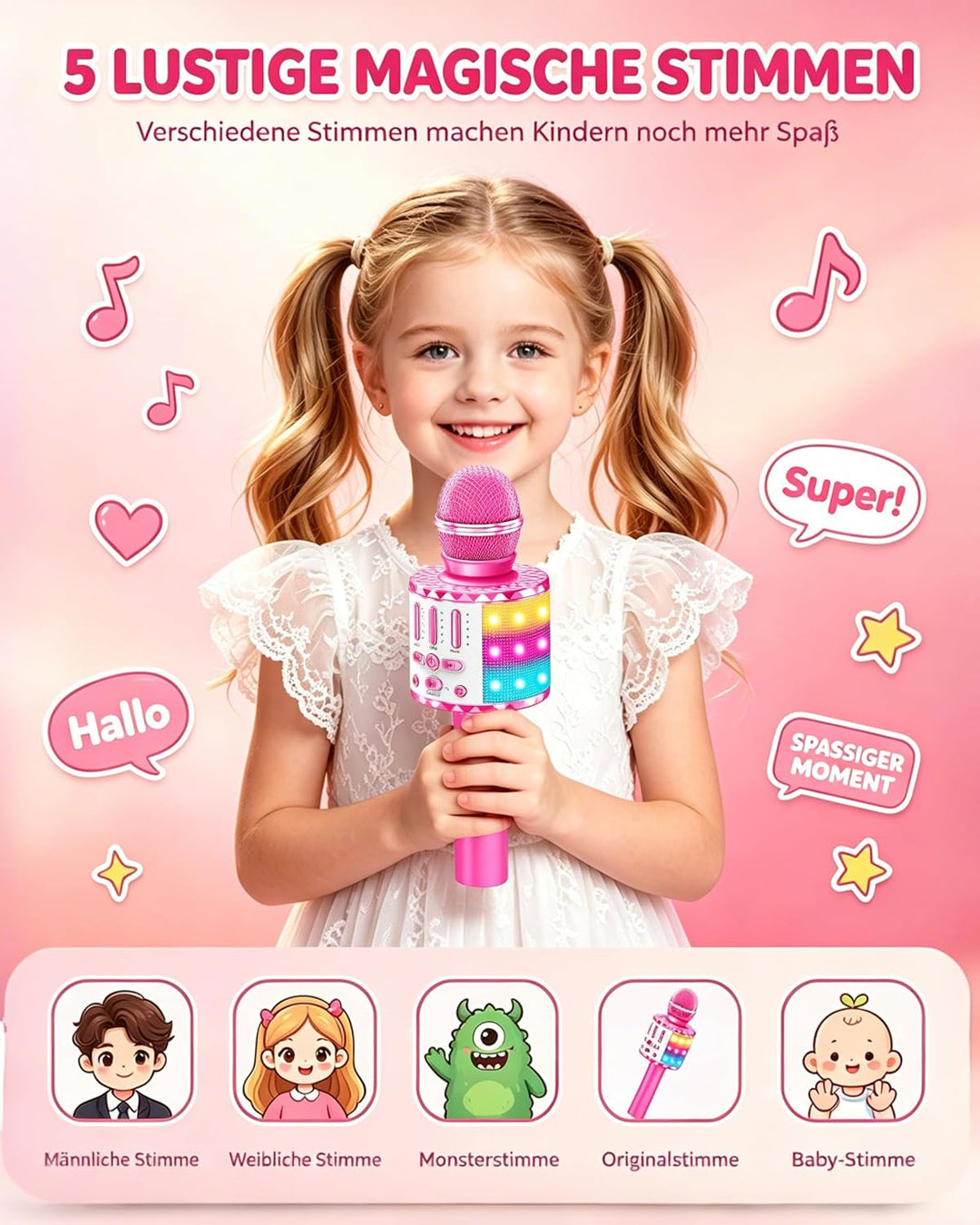 Karaoke Mikrofon, Drahtloses Bluetooth Mikrofon Kinder mit LED, Tragbares Karaoke Maschine zum Singe
