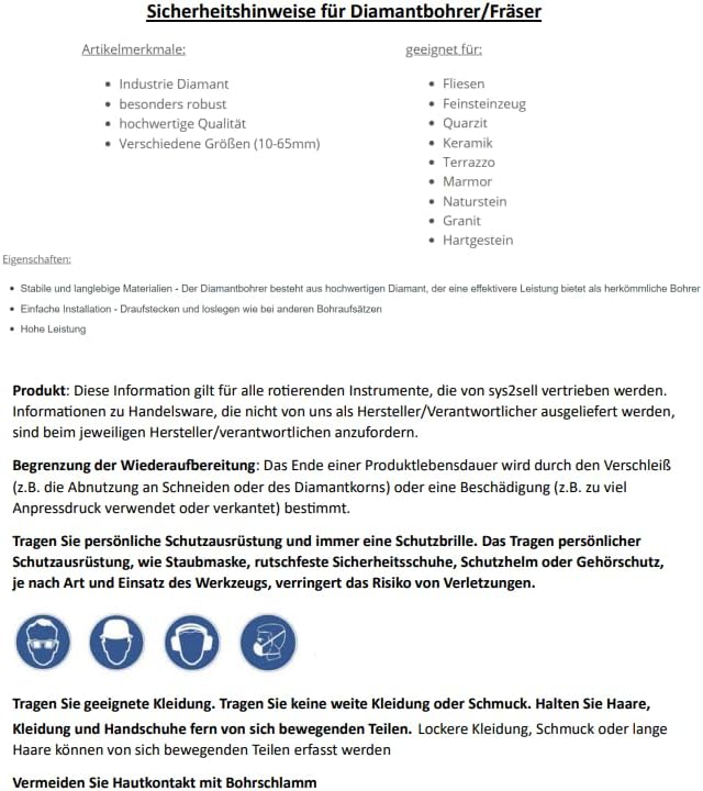 Premium Diamantbohrer CRONUS M14 10mm-65mm Bohrkrone Fliesenbohrer trocken 65mm, 65mm