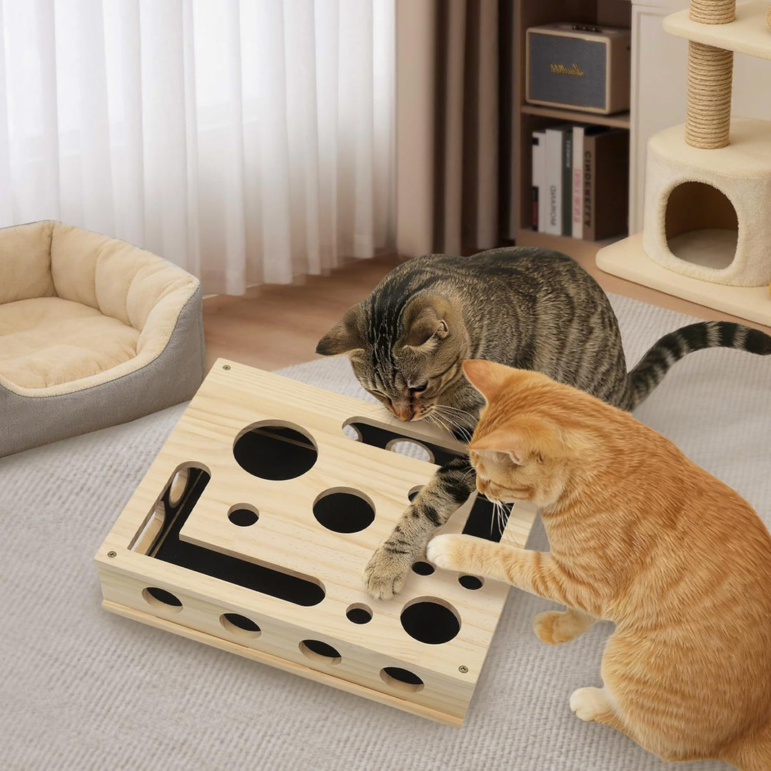 LZDMY Kratzbrett Katzen mit Glockenbällen, Fummelbrett Interaktives Katzenspielzeug Holz mit Sandpap