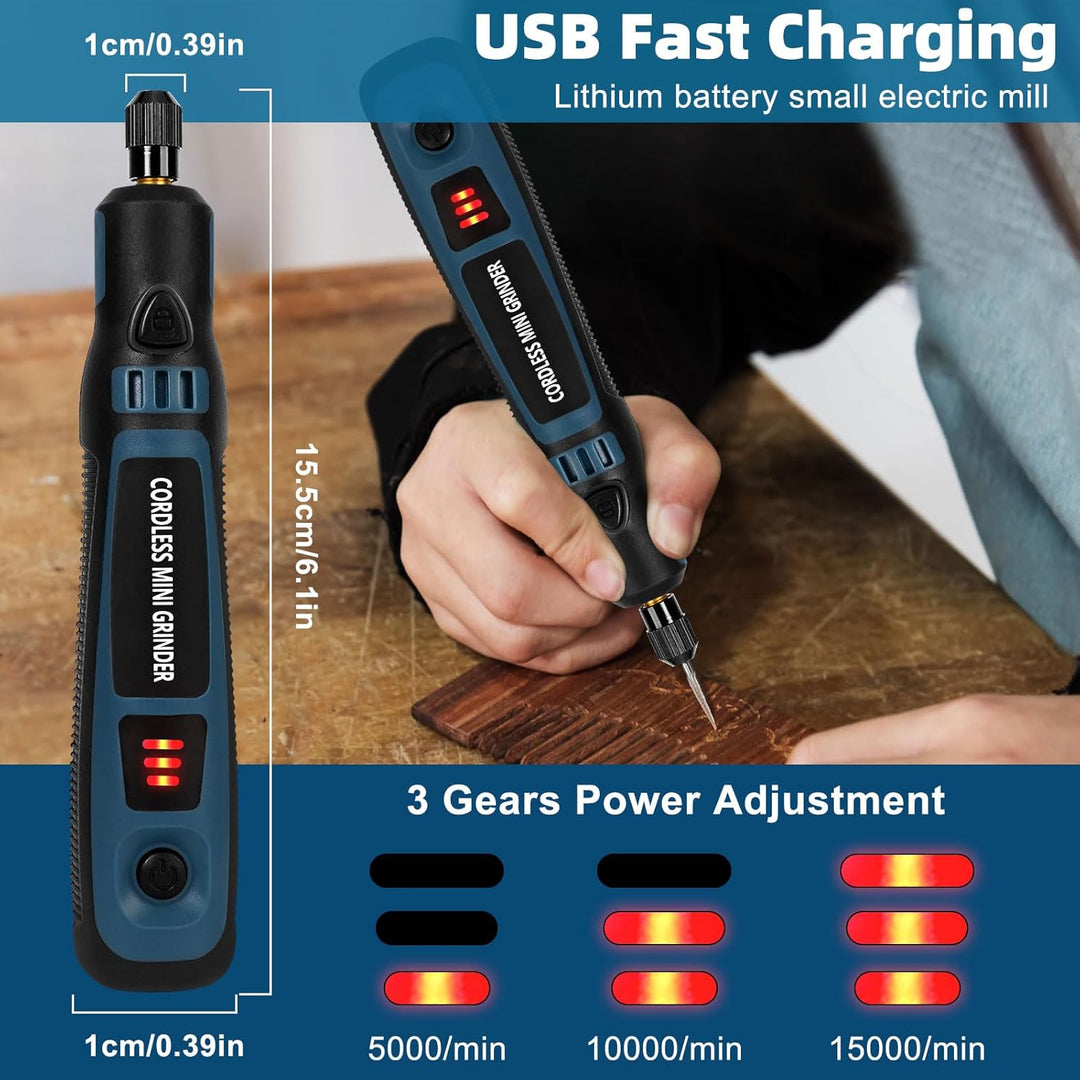 Elektrisches Gravurwerkzeug-Set, 3-Gang-Rotationswerkzeug (max. 15000 U/min), mit 96 Zubehörteilen,