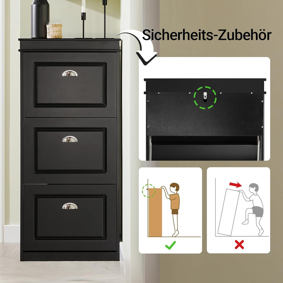 SoBuy Schuhschrank mit 3 Klappen - Schmaler Schuhkipper mit 6 Ablagen, Verstellbares Schuhregal für