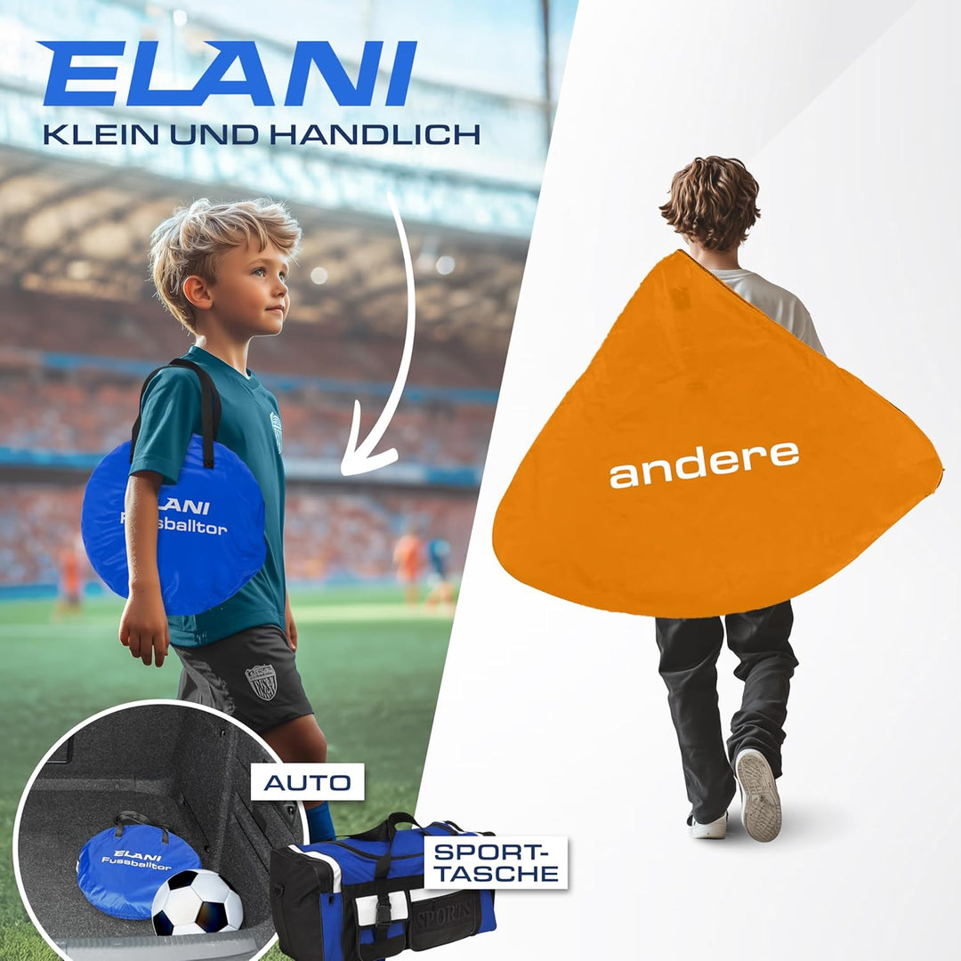 ELANI - Fussballtor Set mit 2 Toren - doppelt verstärkte Seiten & Tragetasche mit 8 Heringen für sic