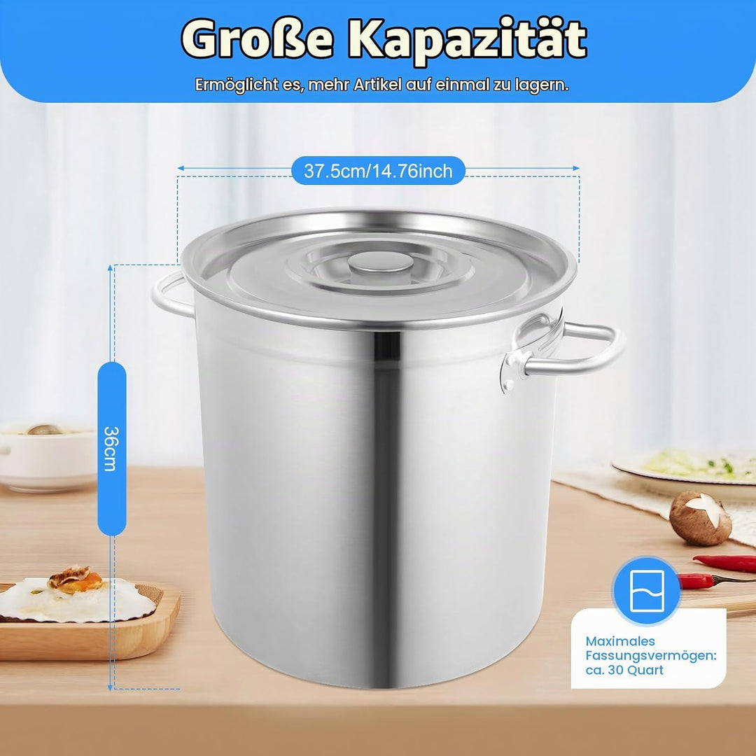 35L Edelstahl Kochtopf, Suppentopf Gross Mit Deckel, Gastro Suppentopf für Hotel, Restaurant &amp; Gross
