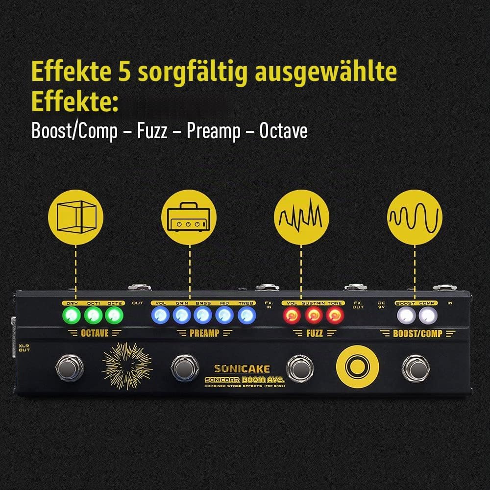 SONICAKE Multi Effektpedal Bass preamp Vorverstärker DI Box Multi Effektpedal mit Compressor Boost F
