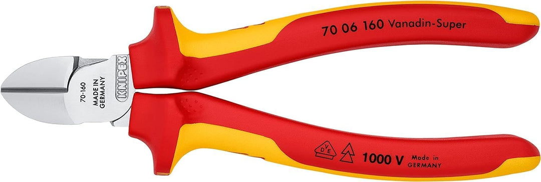 Knipex Seitenschneider verchromt, isoliert mit Mehrkomponenten-Hüllen, VDE-geprüft 160 mm 70 06 160