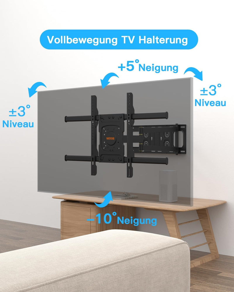 TV Wandhalterung mit 650mm Langem Arm WHYFONE Fernsehhalterung Wand Schwenkbar Halterung Volle Beweg