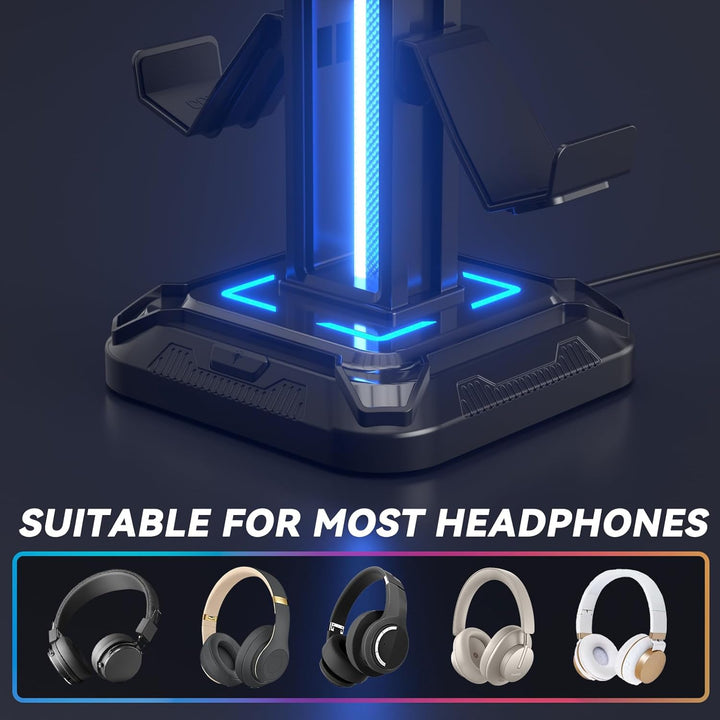 KDD Gaming Kopfhörer Ständer Led mit 9 Lichtmodi - Drehbarer Headset Halterung Tisch mit Abnehmbarer