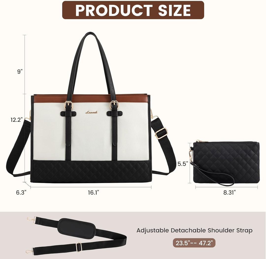 LOVEVOOK Handtasche Damen, Business Laptoptasche 15,6 Zoll aus Canvas & Leder, Lehrertasche Aktentas