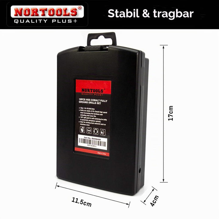 NORTOOLS Metallbohrer HSS M35 Cobalt 5% gehört geschliffenes Bohrset DIN338 1,0-10 mm Einheitsgrösse