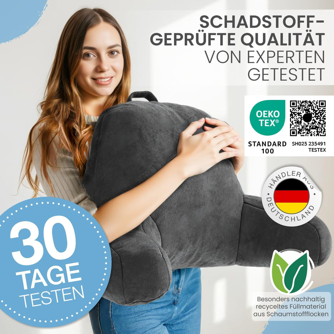 maxVitalis Rückenkissen, Lesekissen für Bett und Sofa mit Armlehnen – Ideal als Rückenstütze für meh