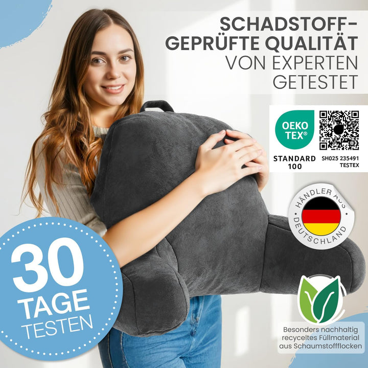 maxVitalis Rückenkissen, Lesekissen für Bett und Sofa mit Armlehnen – Ideal als Rückenstütze für meh