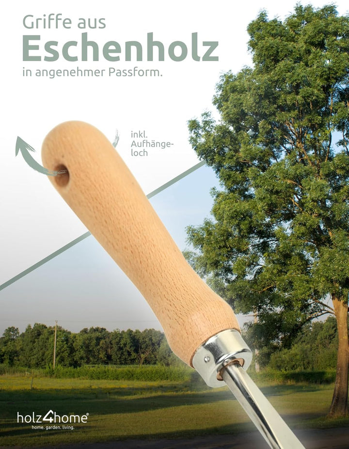 holz4home® Gartenwerkzeug Set 4-TLG. I Edelstahl & Eschenholz I Handschaufel, Unkrautstecher, Fugenk
