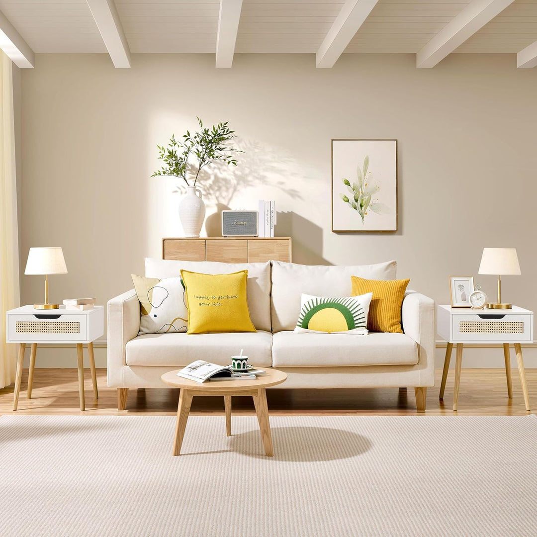 Yaheetech Nachttisch 2er Set Beistelltisch Rattan Nachtkommode mit Schublade Schlichter Boxspringbet