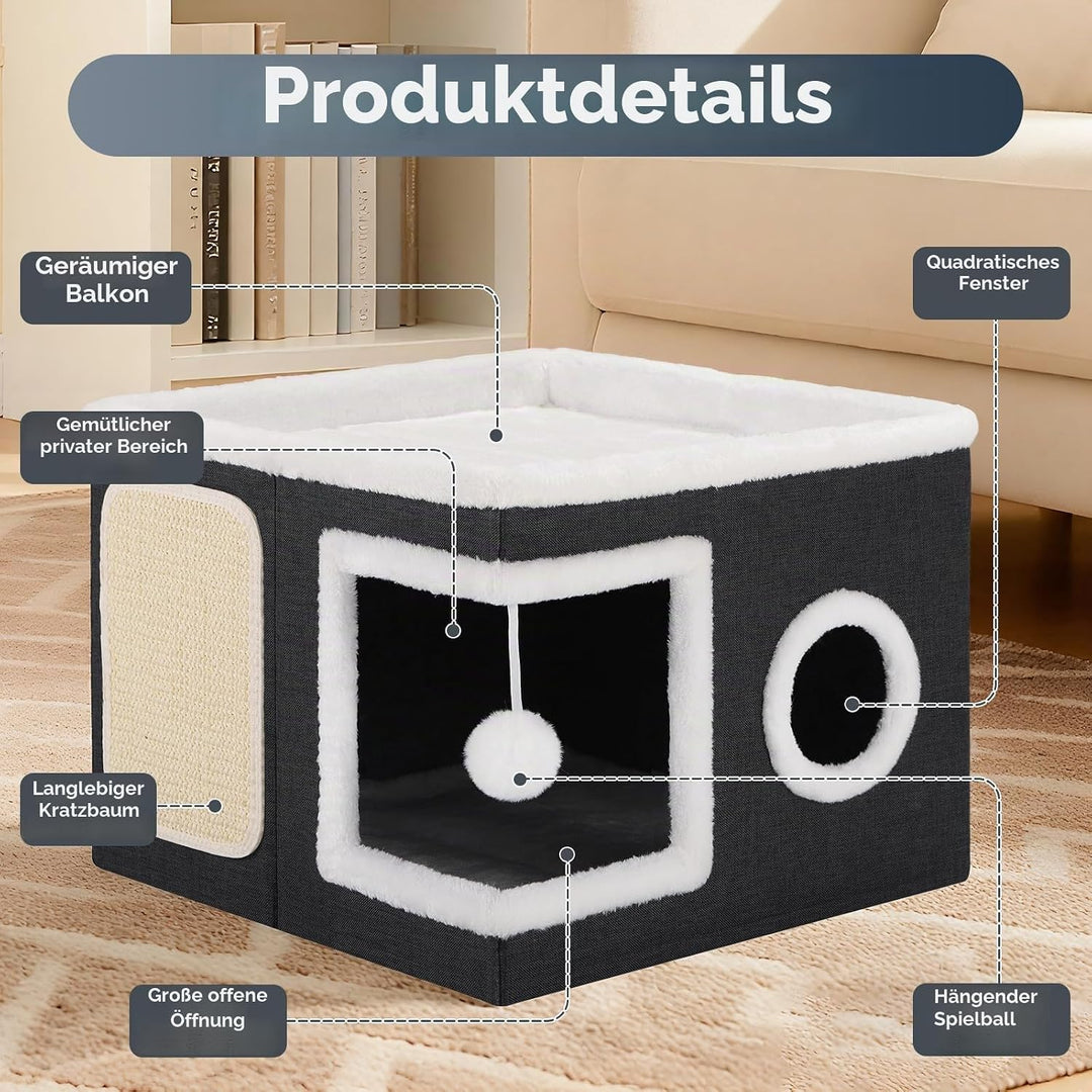 Shikha Faltbares Katzenhöhle Indoor für grosse Katzen, 43L*43B*32H cm Grosse Katzenhaus mit Kratzbre