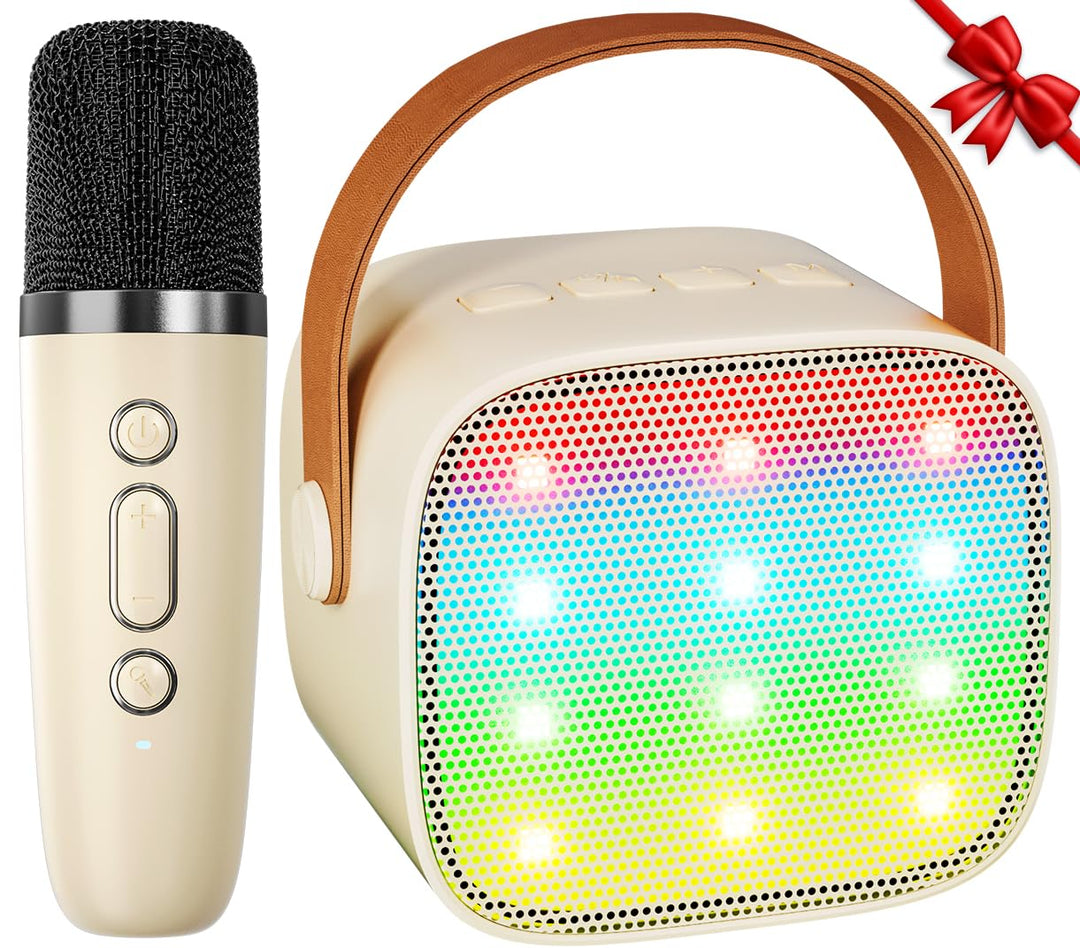 Karaoke Maschine Kinder Mini Karaoke Maschine mit 1 Mikrofon Bluetooth-Lautsprecher mit LED-Lichtern