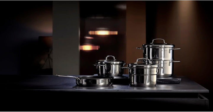 WMF Mini Kochtopf klein 12cm, Metalldeckel, Fleischtopf Induktion 1l, Cromargan Edelstahl, stapelbar