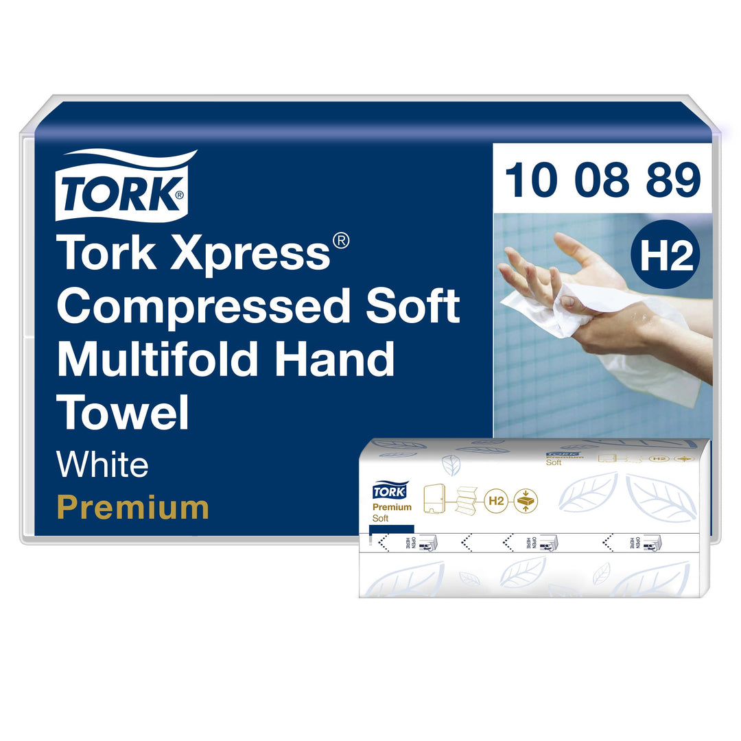 Tork Xpress komprimierte weiche Multifold-Papierhandtücher Weiss H2, Premium, 2‑lagig, Z‑Falz, saugf