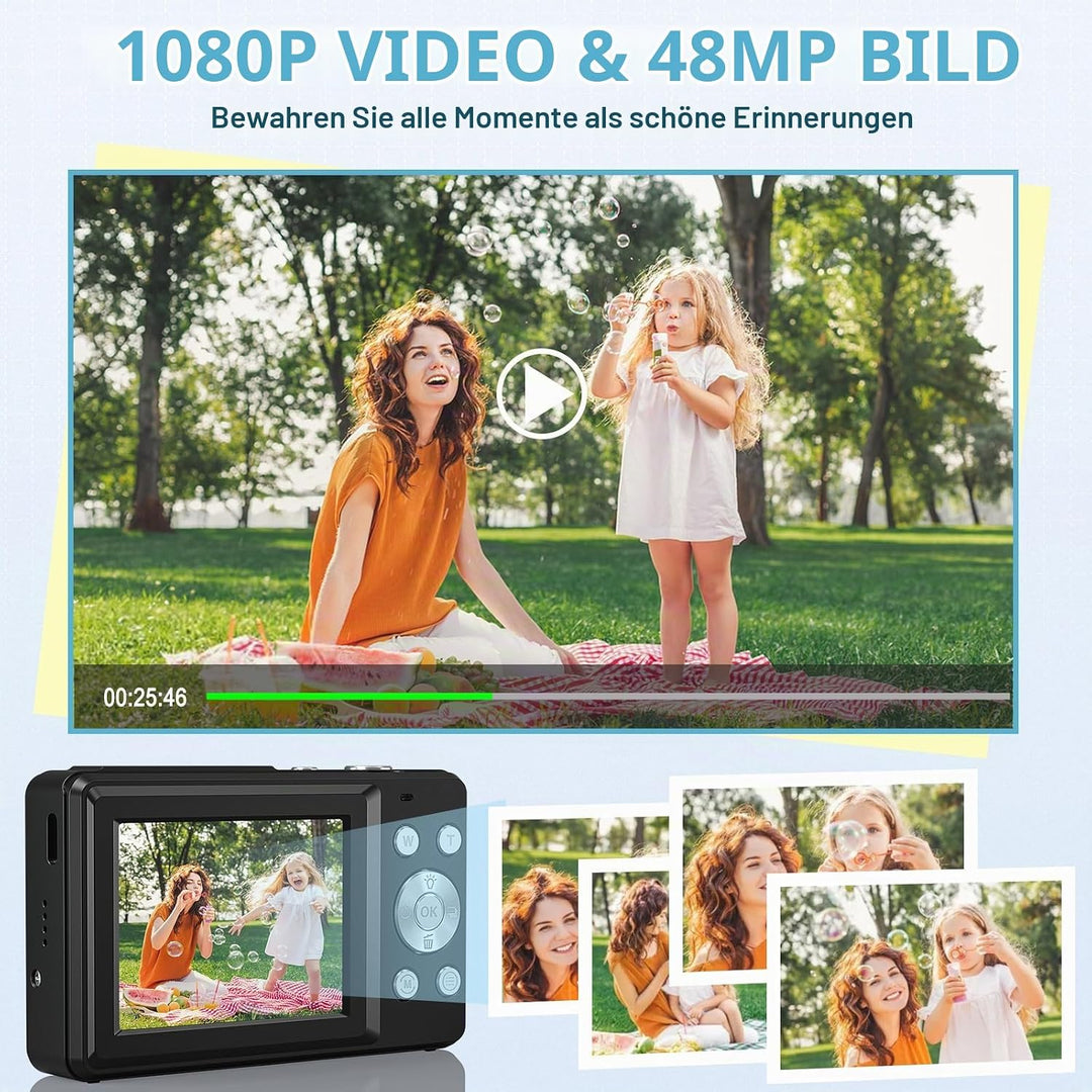Digitalkamera Fotoapparat 1080P 44MP Fotokamera mit 16X Digitalzoom Tragbare Kompaktkamera Vlogging
