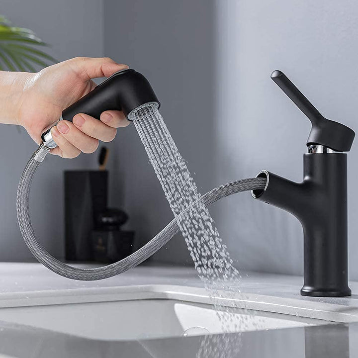 ONECE Wasserhahn Bad Schwarz mit ausziehbar Brause, Waschtischarmatur aus Messing Badarmatur Einhebe
