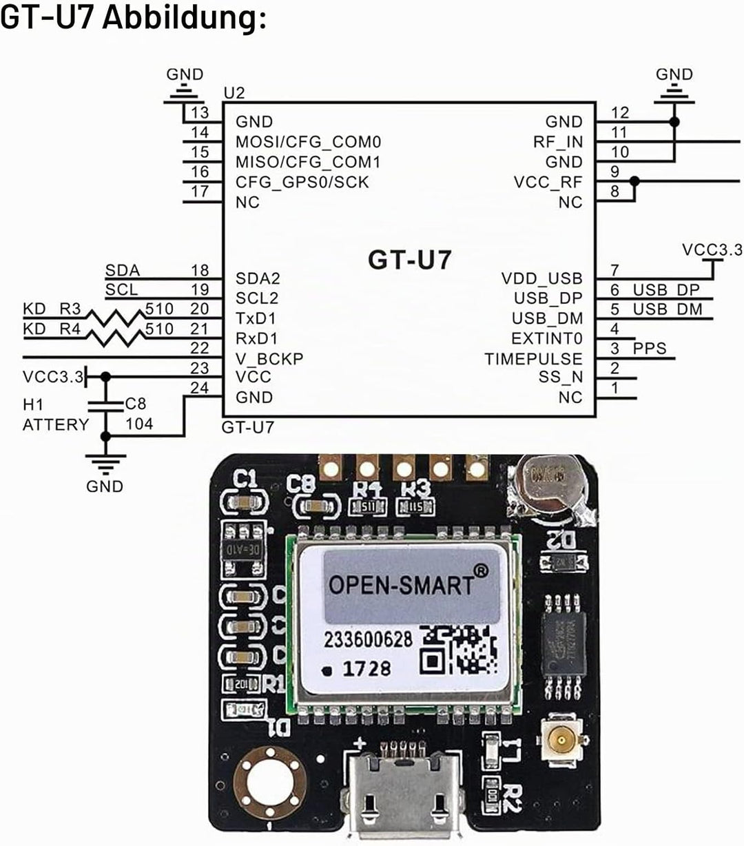 Geekstory GT-U7 GPS Modul GPS-Empfänger Navigationssatellit mit EEPROM Kompatibel mit 6M 51 Mikrocon