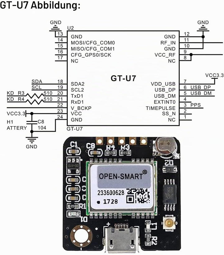 Geekstory GT-U7 GPS Modul GPS-Empfänger Navigationssatellit mit EEPROM Kompatibel mit 6M 51 Mikrocon