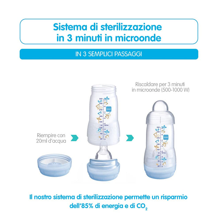 MAM Easy Start Anti-Colica Babyflasche, mit Sauger aus Silikon SkinSoftTM, 4+ Monate, 320 ml, hellbl