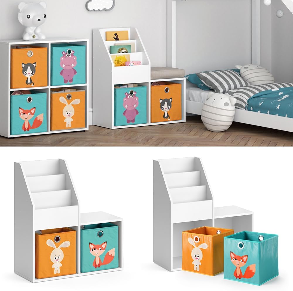 Vicco Kinderregal Luigi, Weiss, 72 x 79 cm Mini, mit 2 Faltboxen Opt.1 Weiss 72x79 mit Faltboxen Fuc