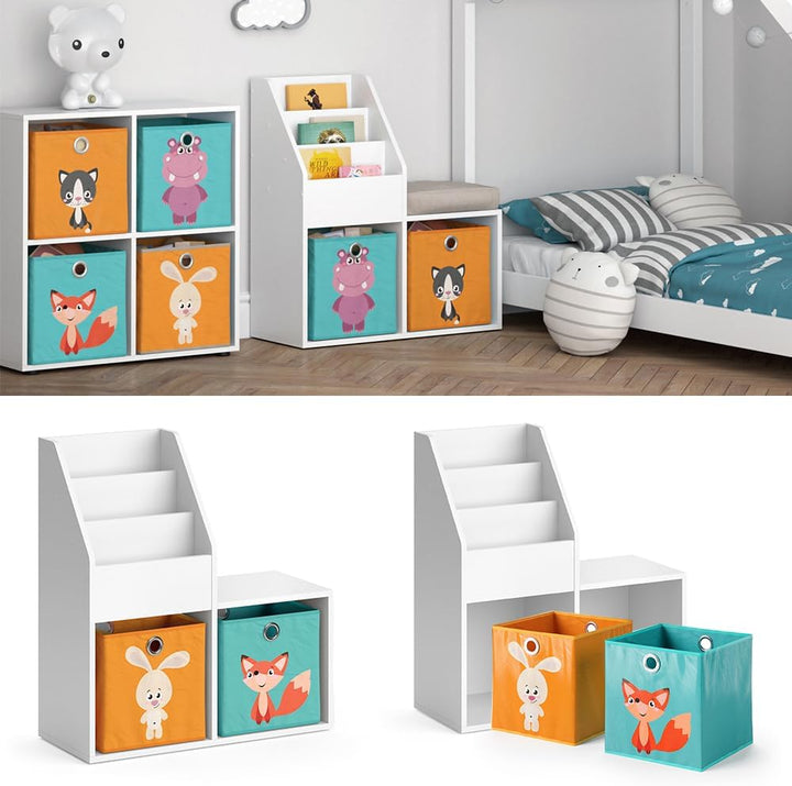 Vicco Kinderregal Luigi, Weiss, 72 x 79 cm Mini, mit 2 Faltboxen Opt.1 Weiss 72x79 mit Faltboxen Fuc
