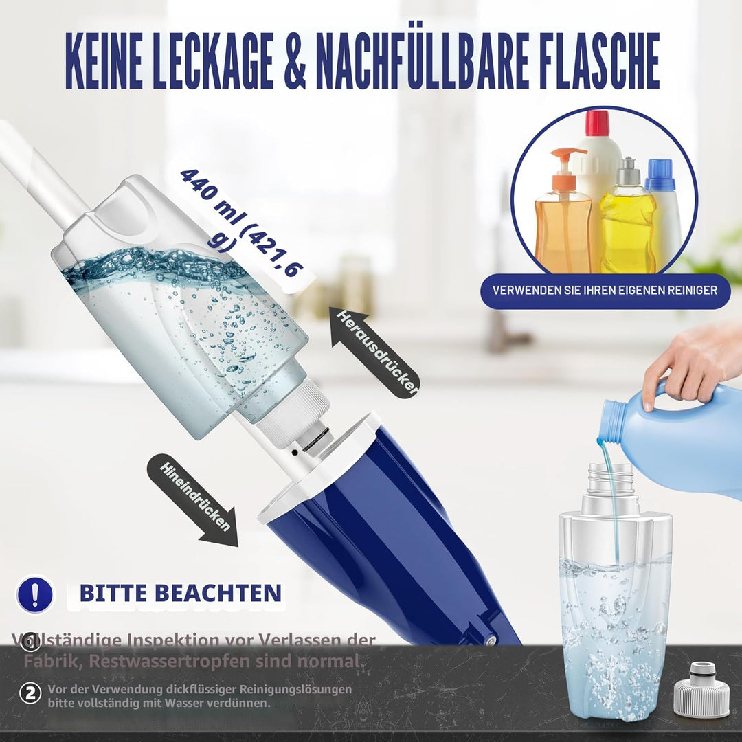 Wischer mit Sprühfunktion Spray Mop - EXEGO Sprühwischer Bodenwischer für die Bodenreinigung mit 3 W