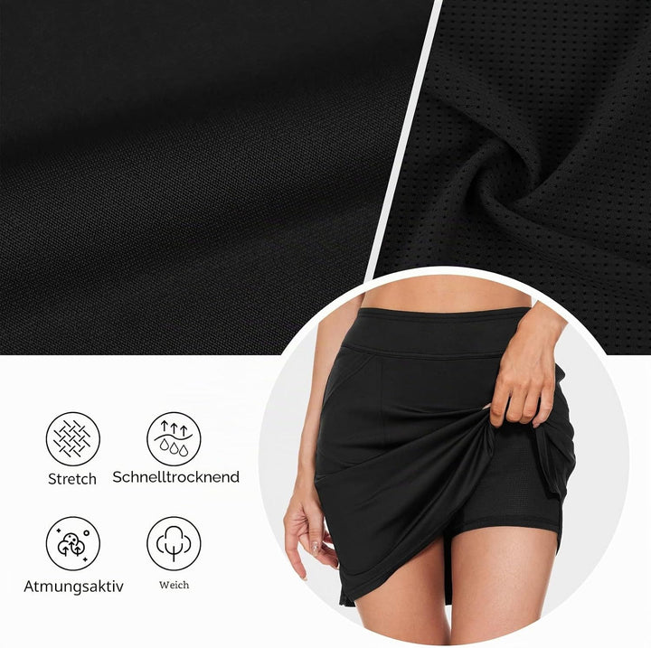 M MOTEEPI Tennisrock Damen Hosenrock Damen Sommer Golfrock 18" Skort Rock mit Hose Tennisrock mit 4