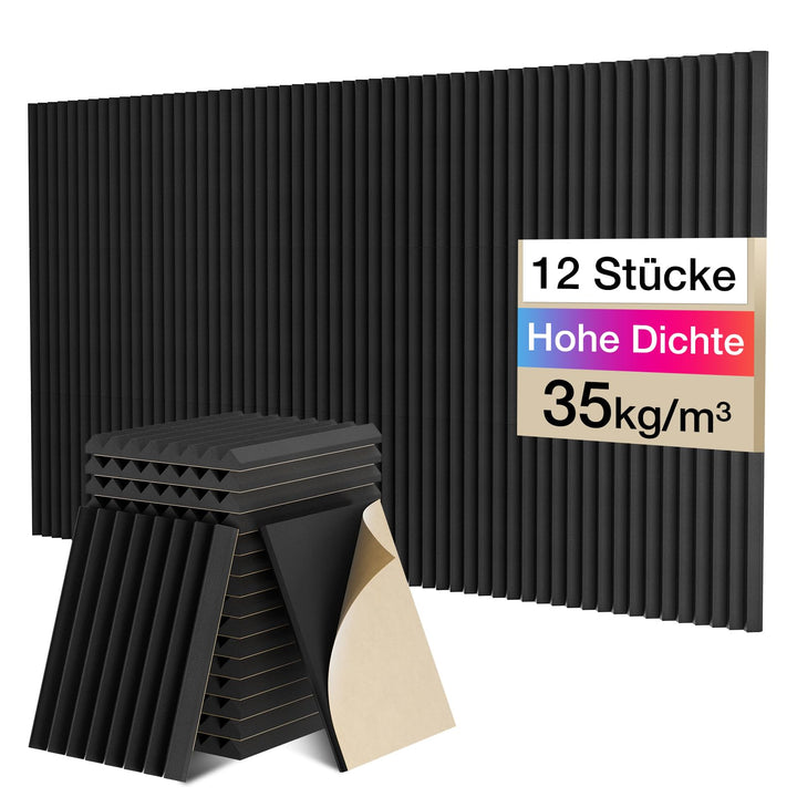Sonic Acoustics 12 Stücke Selbstklebend Schallabsorber, Dichte 35 kg/m³, 2,5x20x30cm, 3D Hochdichte