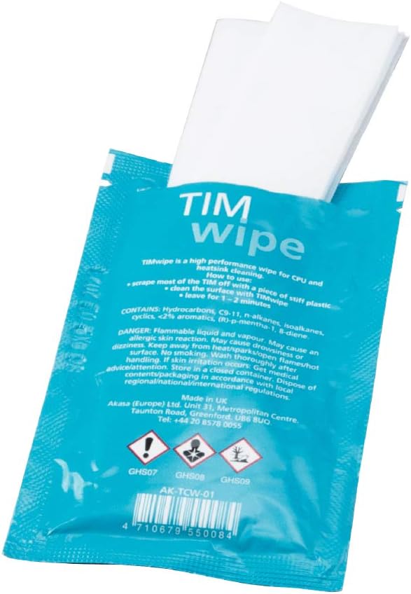 Akasa Tim Tücher, Wärmeleitpaste Reinigungstücher, Thermal paste Entferner, Ideal für CPU, GPU, Kühl