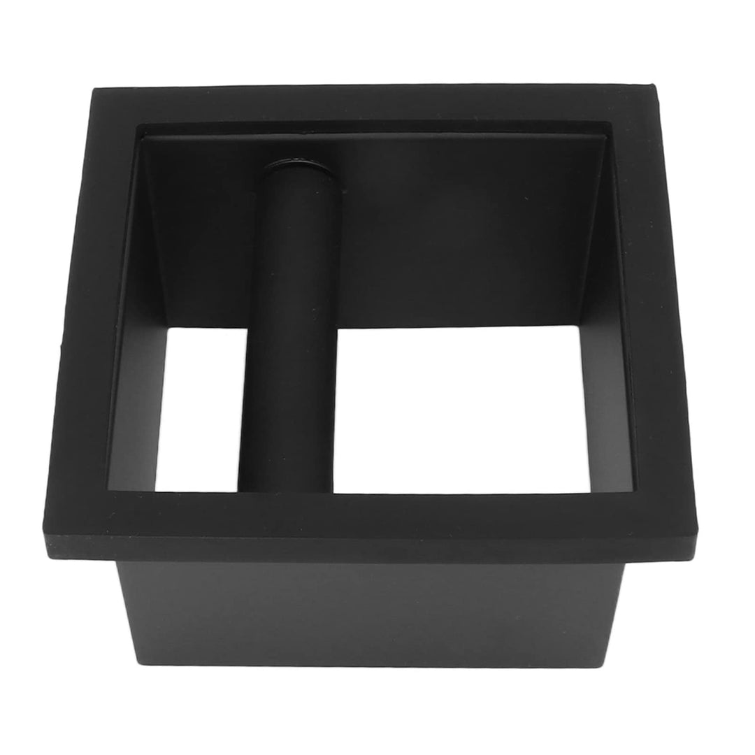 Kaffeesatz-Ausklopfbox, quadratisch, bodenlos, schwarze Gummi-PTFE-Stahlbox mit Kaffee-Tamping-Stati