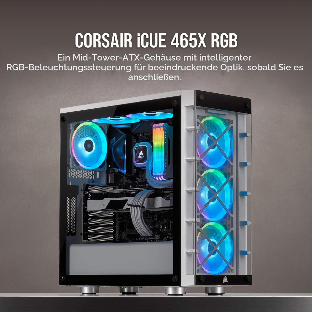 Corsair iCUE 465X RGB Mid-Tower ATX Smartes Gehäuse (Seiten und Frontscheibe aus gehärtetem Glas, 3
