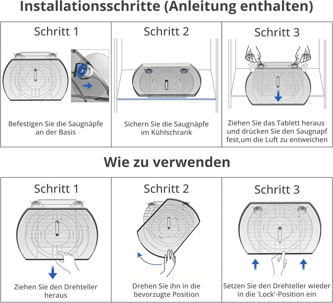 Winter Shore Rechteckiger Drehteller Kühlschrank - Rechteckiger Organizer Drehbar & Verschiebbar - L