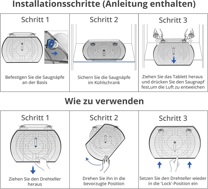 Winter Shore Rechteckiger Drehteller Kühlschrank - Rechteckiger Organizer Drehbar & Verschiebbar - L