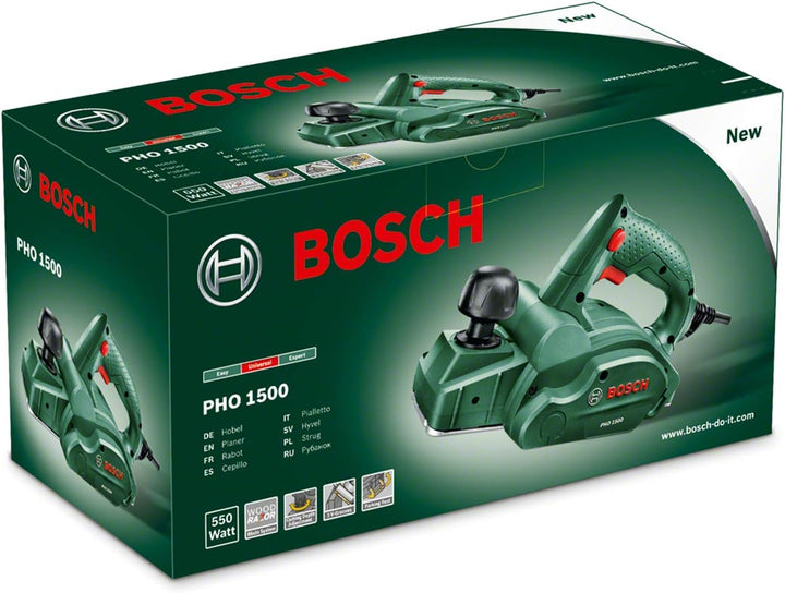 Bosch Elektro Hobelmaschine PHO 1500 (550 Watt, Hobelbreite 82 mm, im Karton) + Staubbeutel für Hand
