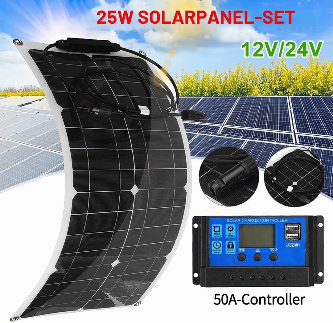 25 Watt 12 Volt flexibles monokristallines Solarpanel für Wohnmobile Camper Van Boote und mehr (1 ×5