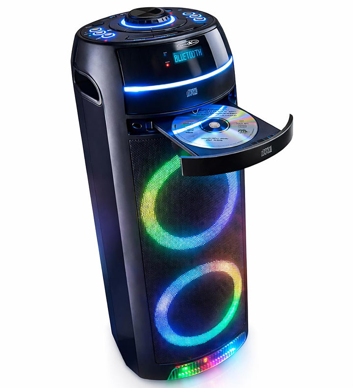 Party-Box PS10CD - mit Bluetooth, LED-Farb-Beleuchtung, FM-Radio und CD-Player - mitgeliefertes Mikr